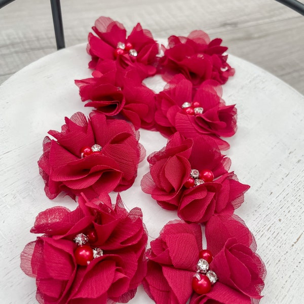 Marron Dark Red Chiffon Fabric Flower, Fabric Flower Craft Supplies, Headband Supplies, Wedding Supplies