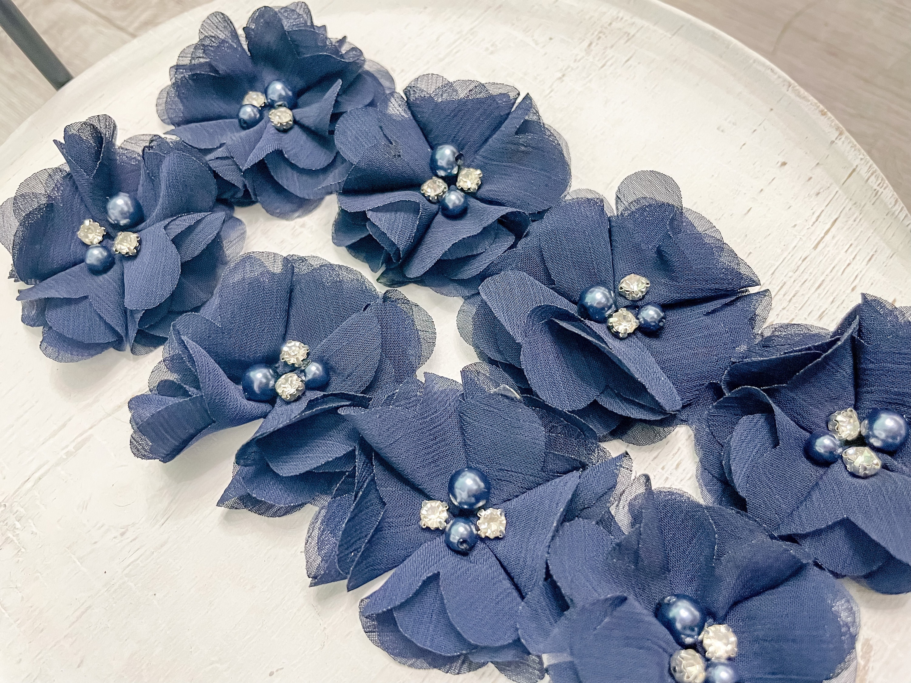 Vtg J.Crew Navy Blue Fabric‎ Flower Ribbon Belt Rhinestone Center Sash Accessory J.CREW Rhinestone Belts for Women for sale | eBay main image 3