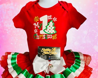 My First Christmas - Christmas Tutu Outfit - Holiday Girls Outfit - Baby Tutu Outfit - Baby's 1st Christmas - My 1st Christmas Outfit- 1st