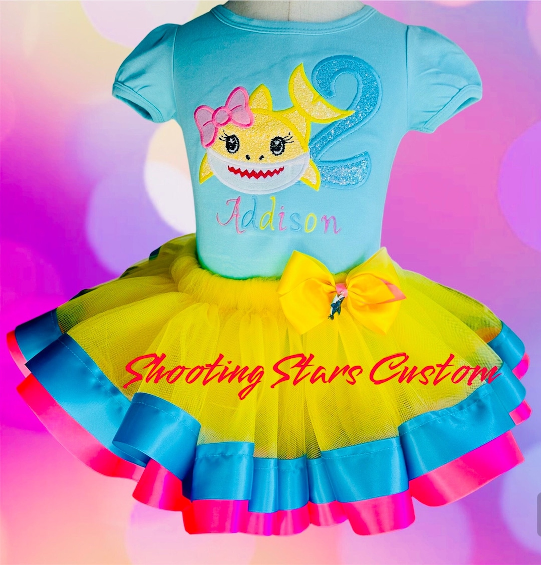 Birthday Shark Outfit Birthday Yellow Baby Shark Tutu Set Etsy