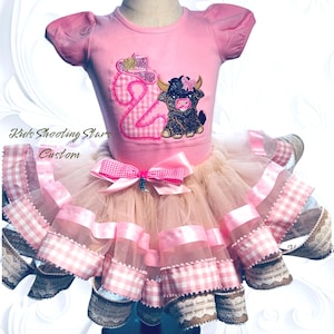Highland Cow Birthday Tutu First Birthday tutu, cowgirl tutu set, Barnyard Birthday Outfit, cow Birthday Outfit, Western Tutu outfit. 5 bday