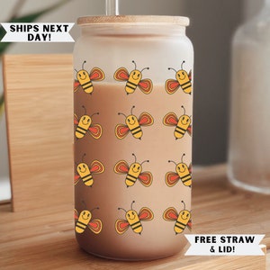 Bee Iced Coffee Cup Personalized Bee Cup Glass Bee Glass Tumbler Bee Glass Cup Bee Gift Bee Coffee Cup Custom Bee Beer Cup Bee Lover Gift
