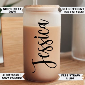 Personalized Iced Coffee Cup Glass Cup with Name Custom Cup with Lid and Straw Bridesmaid Gifts Personalized Bridesmaid Proposal Gift