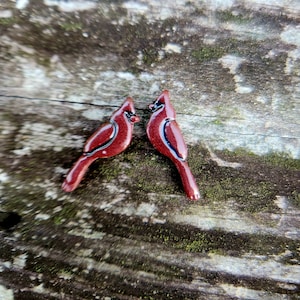 Red Cardinal Stud Earrings: Polymer Clay Bird Earrings