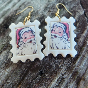 Polymer clay santa stamp earrings, Santa earrings, stamp earrings, handmade earrings, lightweight earrings, statement earrings,clay earrings