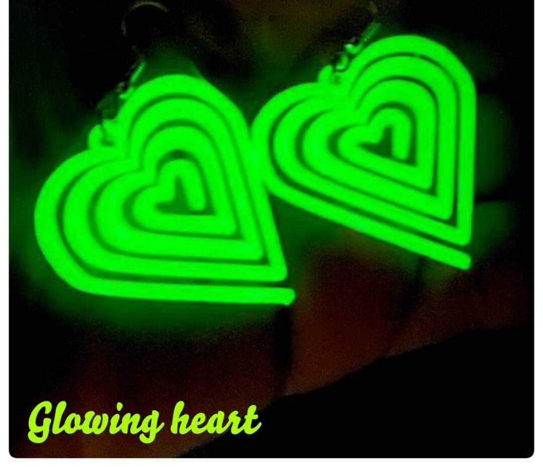 Glowing Heart Glow in the Dark Earrings Etsy