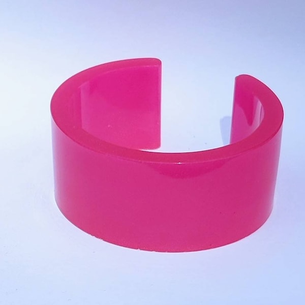 Pink fuschia cuff bracelet (Glow in the dark) funky retro bangle, punk rave party