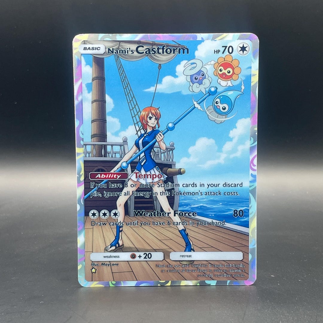 Nami's Castform – One Piece X Pokémon Custom Matte Silver Holo Card - Etsy