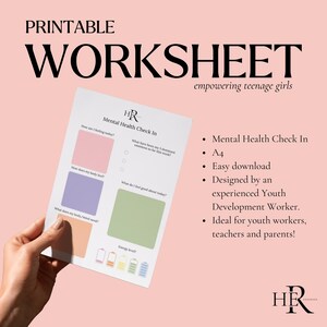 Mental Health Check In Sheet | Teenage Mental Health Check In | PDF Printable Worksheet for Teenage Girls
