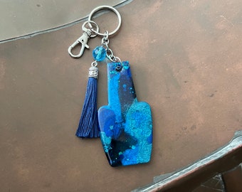 Blue Shimmer Glitter Glow In The Dark Large Resin Keychain