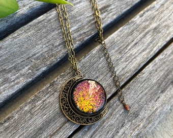 Spinning Moon Color Shifting Double Sided Pendant Necklace