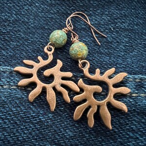 Antique Copper Sun Czech Glass Dangle Earrings image 3