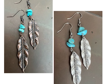 Boho Southwestern Turquoise Leaf Earrings