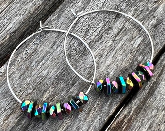 Elegant Hematite Hoop Earrings