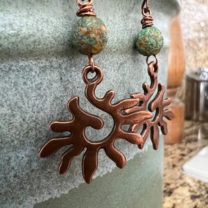 Antique Copper Sun Czech Glass Dangle Earrings image 5