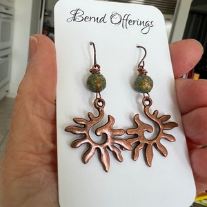 Antique Copper Sun Czech Glass Dangle Earrings image 4