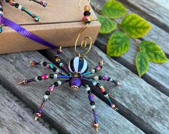 Beaded Christmas Spider Ornament: Multi-Colored Decorative Spinner