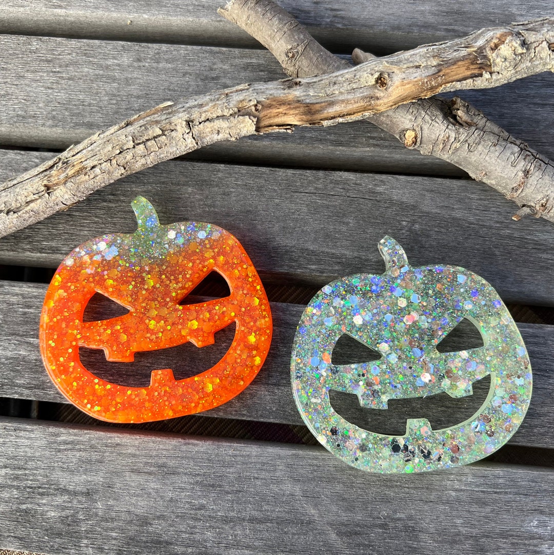 Glow in the Dark Pumpkin Magnet Glitter Resin Orange Silver Halloween ...