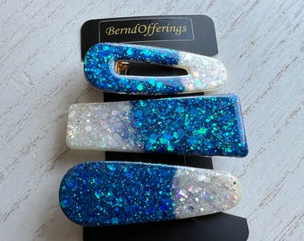 Set of 3 Glow In The Dark Resin Glitter Hair Clips Barrettes