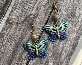 Butterfly Wing Earrings Hand Painted  Czech Glass