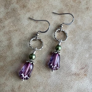 Czech Glass & Antique Silver Tulip Floral Earrings image 8