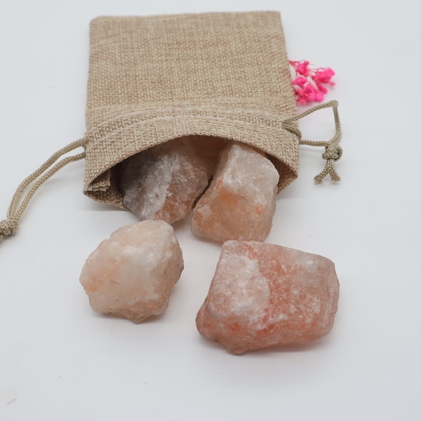 Himalayan mountain salt crystals in a jute bag as a personal gift, bath salt for relaxation, gift for mother, wife, cleaning