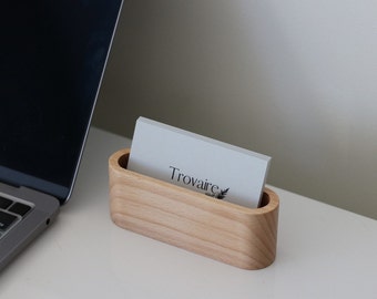 Wood Crafted Business Card Holder- for office desk, affirmation card display, minimal aesthetic, natural beech wood, Father's Day Gift ideas