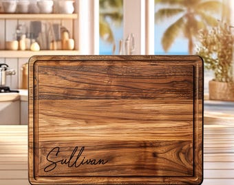 Hardwood Cutting Board Large | Thick Butcher Block with Juice Groove | Custom Charcuterie Board | Acacia Chopping Block