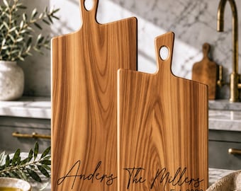 Personalized Charcuterie Board, Large Cheese Serving Board with Handle, Custom Engraved Gift