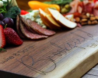 Personalized Walnut Charcuterie Board, Decorative Dessert Display Tray, Custom Grazing Table Platter, Live Edge Wood
