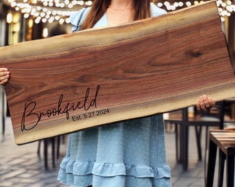 Engraved Walnut Charcuterie Board, XL Grazing Table Platter, Wedding Cheese Display, Anniversary Gift, Live Edge Wood