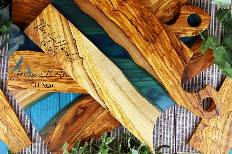 Italian Olive Wood Charcuterie Board With Handle Turquoise Etsy