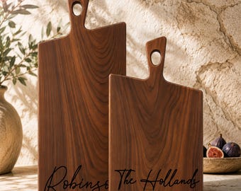 Personalized Charcuterie Board, Walnut Acacia Cutting Board with Handle, Custom Engraved Gift