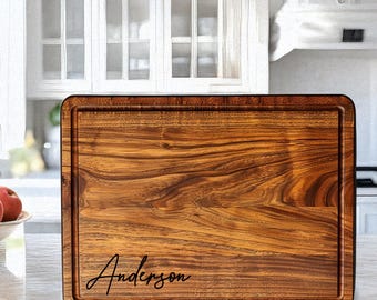 Large Cutting Board Personalized| Hardwood Butcher Block with Juice Groove | Custom Charcuterie Board | Wedding Gift Idea