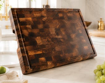 Personalized Walnut Butcher Block | Large End Grain Cutting Board | Thick Chopping Block with Juice Groove