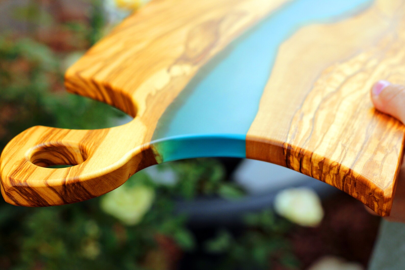 Italian Olive Wood Charcuterie Board With Handle Turquoise Etsy