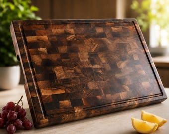 Personalized Walnut Cutting Board | Large End Grain Butcher Block | Thick Chopping Block with Juice Groove