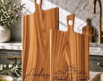 Charcuterie Board Personalized, Large Cheese Serving Board with Handle, Custom Engraved Gift for Couple