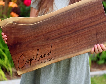 Personalized Extra Large Charcuterie Board Live Edge, Engraved Cutting Board, Wooden Custom Wedding Gift, Walnut, Anniversary, Housewarming,