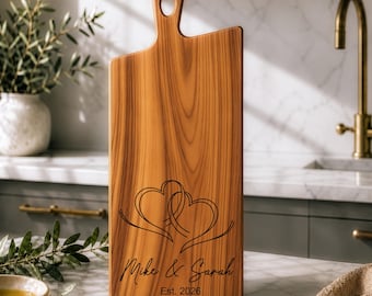 Personalized Charcuterie Board, Wedding Gift for Couple, Custom Engraved Cutting Board with Handle, Housewarming Anniversary Gift