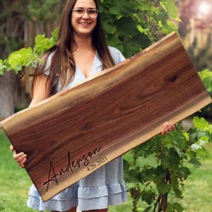 Personalized Extra Large Charcuterie Board, Engraved Cutting Board, XL Serving Board, Custom Wedding Gift, Walnut, Anniversary, Live Edge