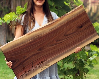 Personalized Extra Large Charcuterie Board, Engraved Cutting Board, Wood Cheese Board, Wedding Gift, Walnut, Anniversary, Live Edge