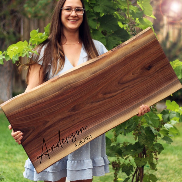 Personalized Extra Large Charcuterie Board, Engraved Cutting Board, Wood Cheese Board, Wedding Gift, Walnut, Anniversary, Live Edge