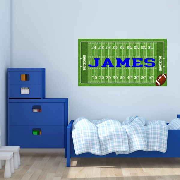 Custom Name Football Field with Sport Ball Wall Decal - Personalized Football Field Wall Art Decor- Wall Decal for Nursery