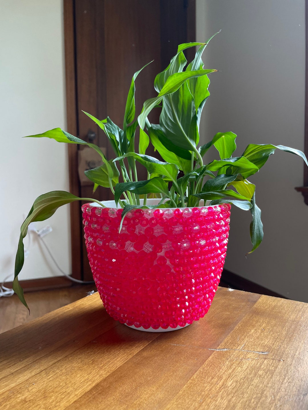 Medium Beaded Plant Pot Hot Pink Etsy