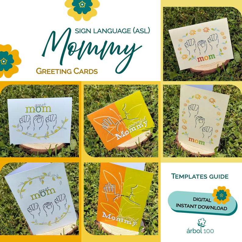 Mom In Sign ASL Mother's Day Cards - American Sign Language Printable Kit ...