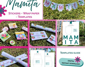 Kit de papelería Mamita: papel de regalo imprimible, pegatinas y pancarta /