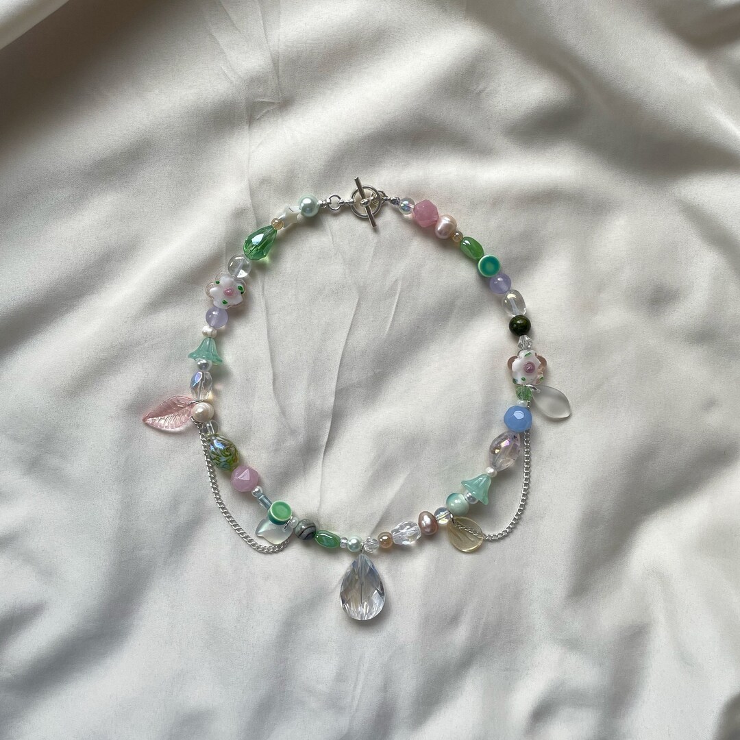 Bold Colorful Beaded Statement Necklace- Paint Spalsh