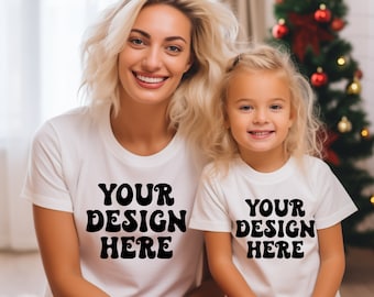 Mama And Me White Tshirt Mockup, Mommy And Me Shirt Mock up, Family Daughter 3001 Mockup, Mother Daughter Mockup, Bella Canvas 3001 Mockup
