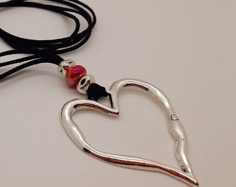 Large silver heart necklace, long heart pendant, handmade Spanish design, best friend gift, mother&#39;s day gift, sister, boho